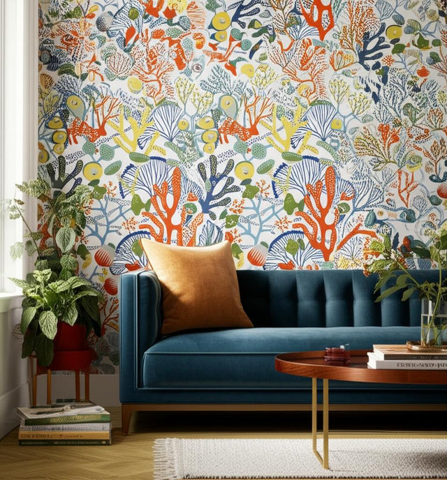 Koralläng Ivory Multi by Boråstapeter Whimsical Aquatic & Woodland Wallpaper – Schumacher 1462