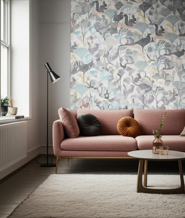 Mårdgömma Soft Multi by Boråstapeter Scandinavian Animal & Tree Wallpaper – Schumacher 1471
