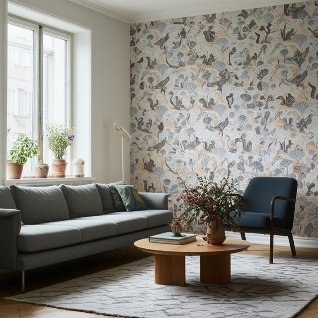 Mårdgömma Soft Multi by Boråstapeter Scandinavian Animal & Tree Wallpaper – Schumacher 1471