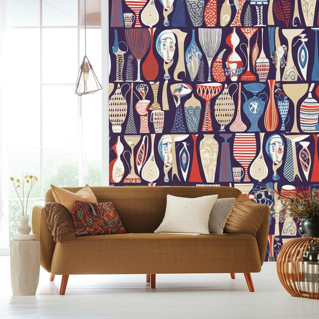 Pottery Navy and Red by Boråstapeter Surreal Ceramics Wallpaper – Schumacher 1760