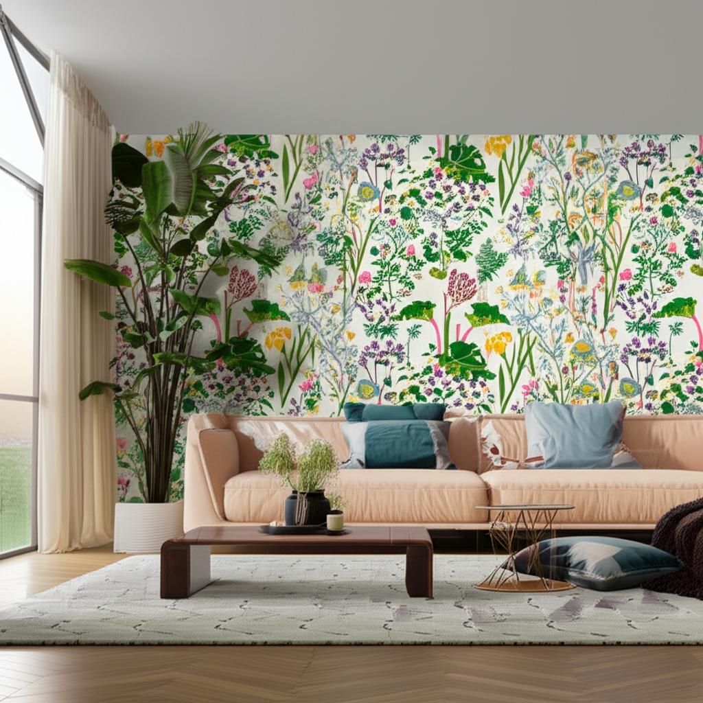 RABARBER Ivory Multi Botanical Wallpaper by Boråstapeter – Schumacher 1792