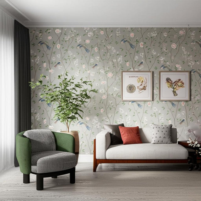 Paradise Birds Mineral Shimmer by Boråstapeter Scenic Wallpaper – Schumacher 1903