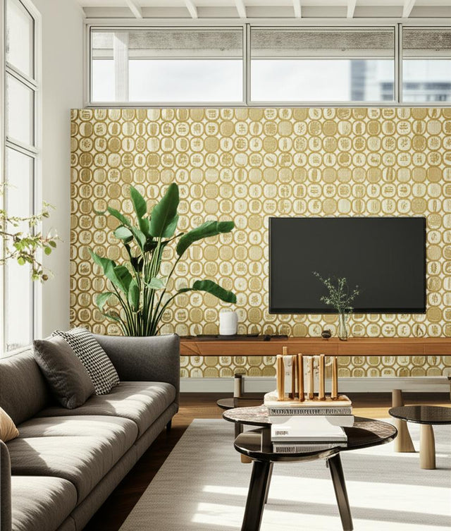 Fruktlåda Ochre by Boråstapeter Retro Fruit Print Wallpaper – Schumacher 1972