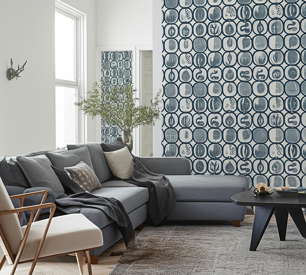 Fruktlåda Slate by Boråstapeter Retro Fruit Wallpaper – Schumacher 1973