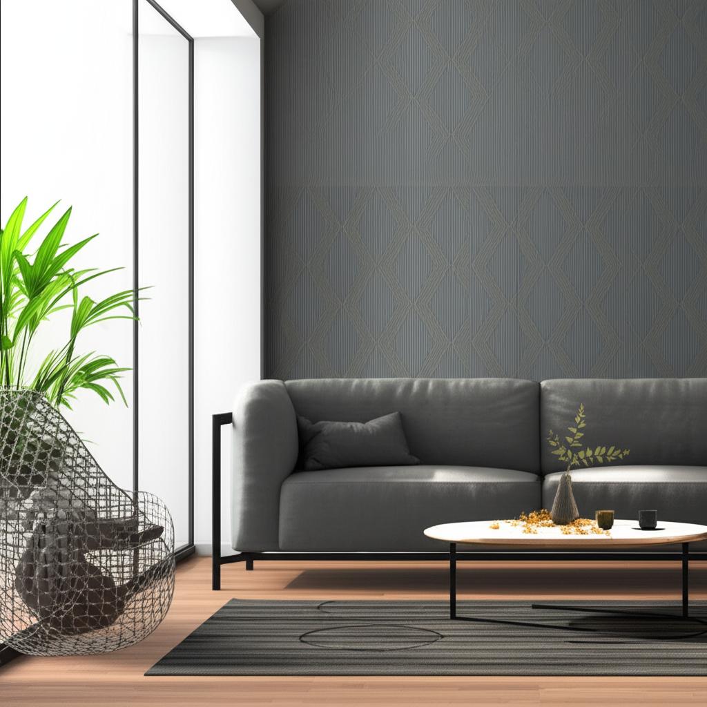 Garbo Slate and Gold Geometric Trellis Wallpaper by Boråstapeter – Schumacher 2013