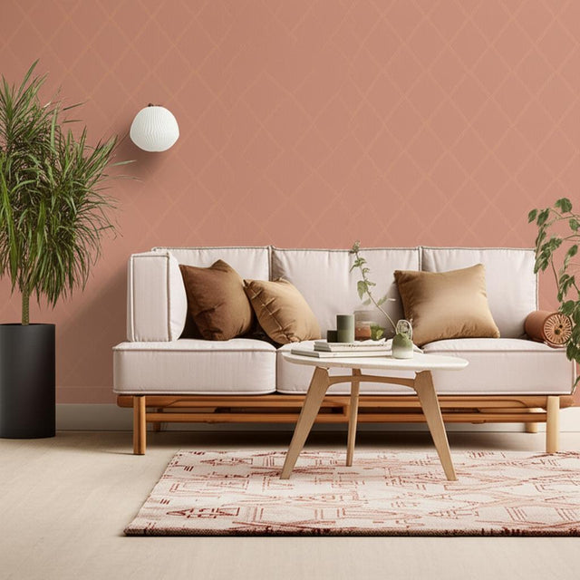 Garbo Terracotta and Gold by Boråstapeter Geometric Trellis Wallpaper – Schumacher 2014