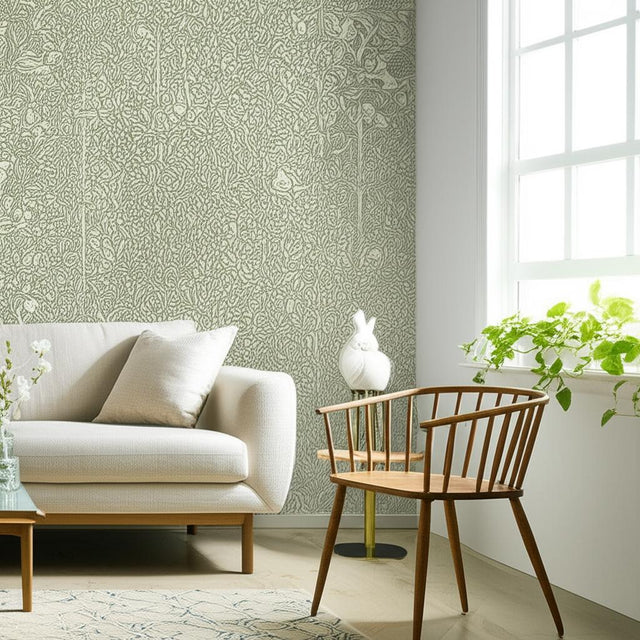 Under the Elder Tree Sage by Boråstapeter Whimsical Forest Animal Wallpaper – Schumacher 2046