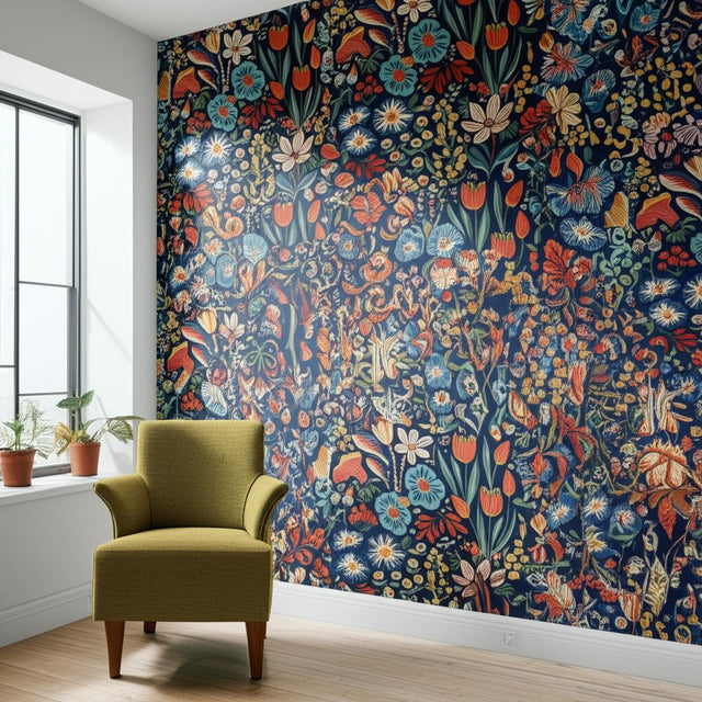 Trädgården Midnight Multi by Boråstapeter Whimsical Floral Wallpaper – Schumacher 2095
