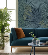 Velvet Leaves Spruce and Blue by Boråstapeter Botanical Wallpaper – Schumacher 2261