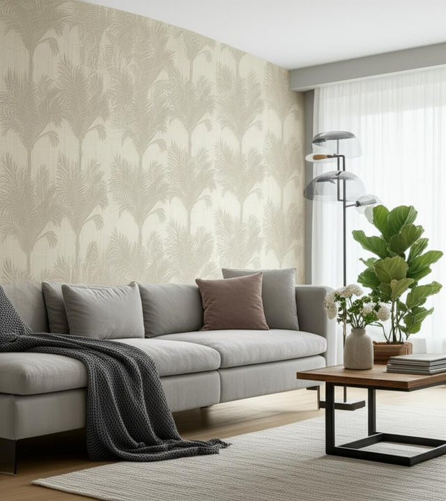 Copacabana Warm Silver by Boråstapeter Palm Tree Wallpaper – Schumacher 3061