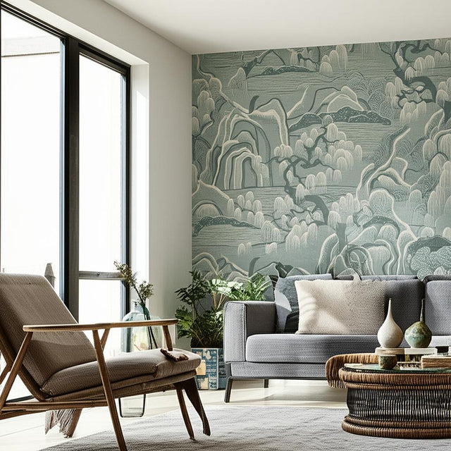 Indigo Garden Mineral by Boråstapeter Scenic Landscape Wallpaper – Schumacher 3131