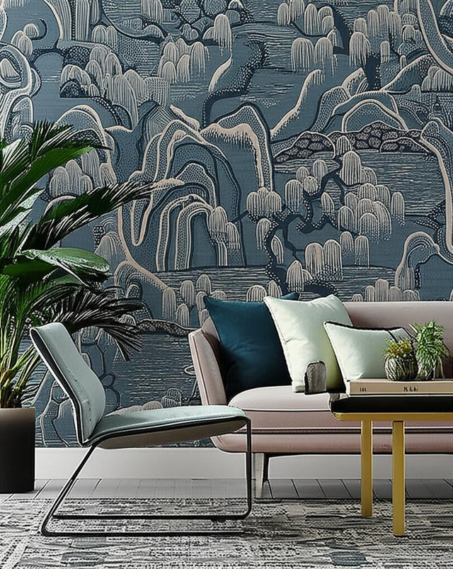 Indigo Garden Blue Scenic Wallpaper by Boråstapeter – Schumacher 3133