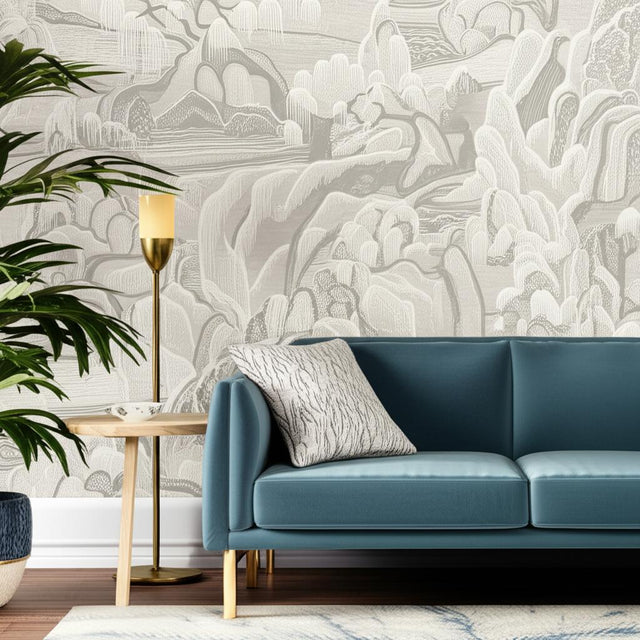 Indigo Garden Grey by Boråstapeter Scenic Wallpaper – Schumacher 3134