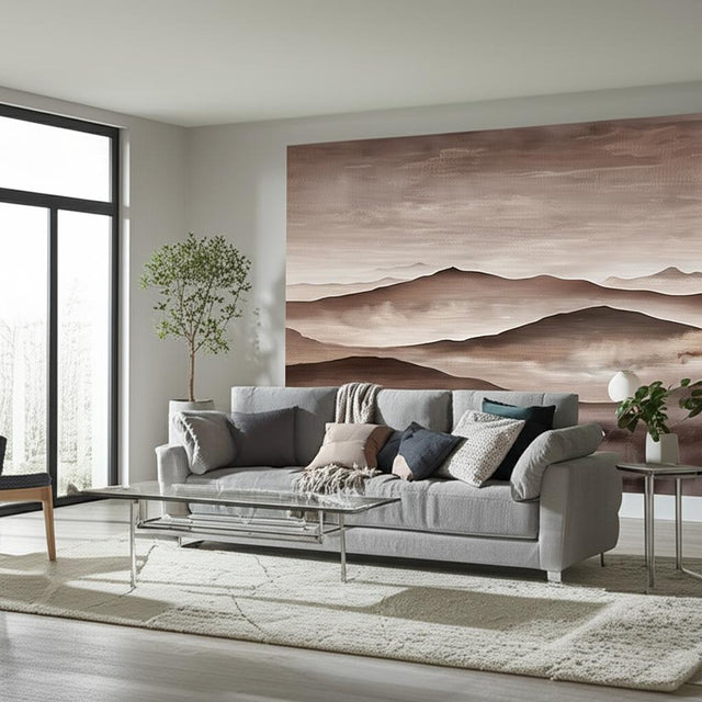 Twilight Landscape Mural Neutral by Boråstapeter Serene Mountain Wallpaper – Schumacher 3140