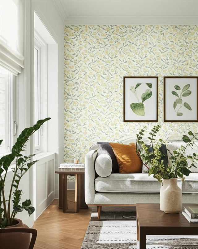 Mira Yellow Wild Rose Floral Wallpaper by Boråstapeter – Schumacher 3965