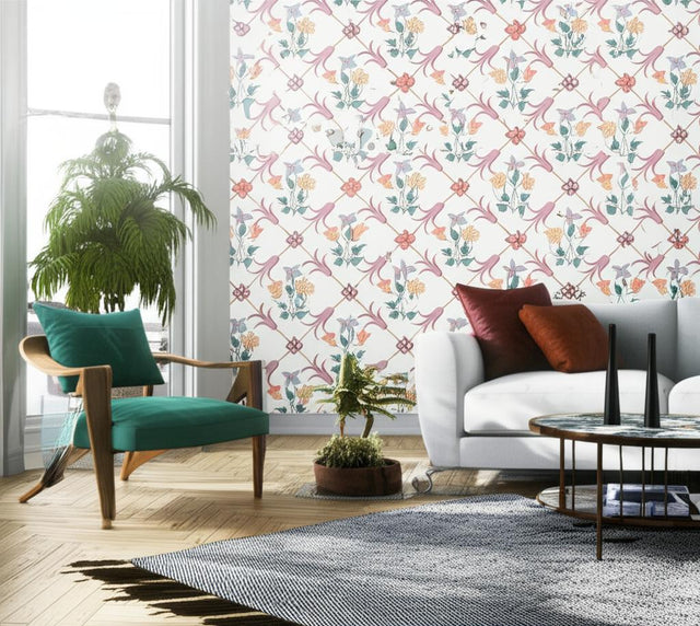 TESSIN Multi-Colored Trellis Floral Wallpaper by Boråstapeter – Schumacher 4504