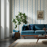 Drottningholm Blue Floral Stripe Wallpaper by Boråstapeter – Schumacher 4509