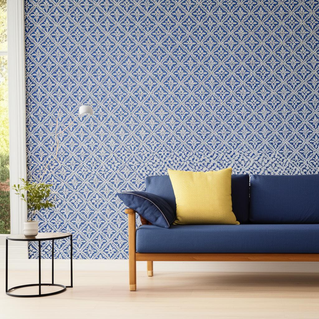 Loka Cobalt by Boråstapeter Geometric Floral Wallpaper – Schumacher 4531