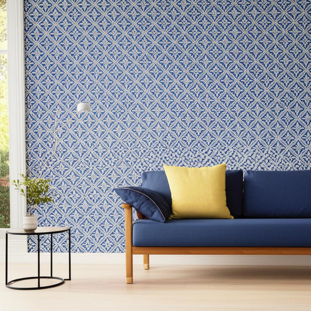 Loka Cobalt by Boråstapeter Geometric Floral Wallpaper – Schumacher 4531
