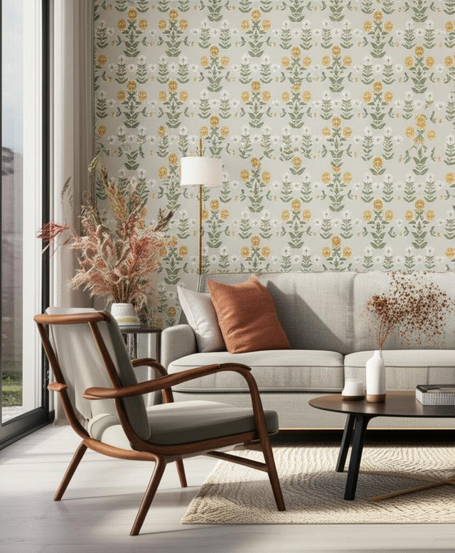 Sippor Ochre and Stone by Boråstapeter Floral Wallpaper – Schumacher 4811