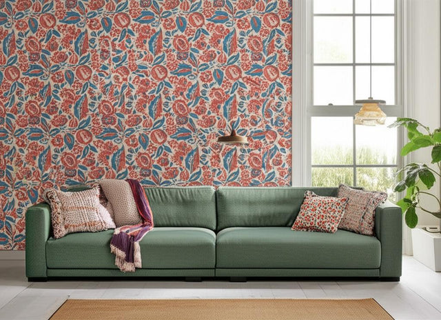 Elise Red and Blue by Boråstapeter Scandinavian Floral Wallpaper – Schumacher 4816