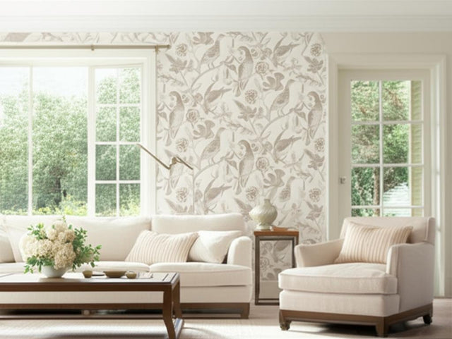 Katmandu Beige Botanical Bird Wallpaper by Schumacher – 2700200