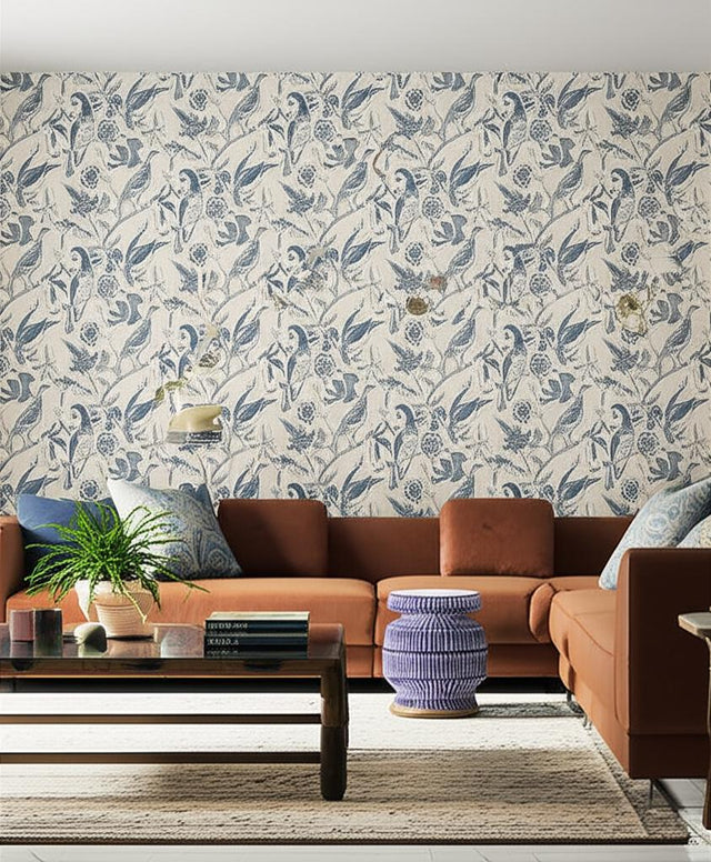 Katmandu Navy by Schumacher Hand Screen Printed Wallpaper – Schumacher 2700201