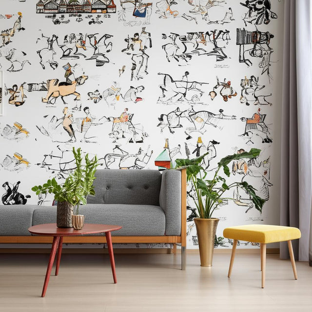 Horses Multi on White by Schumacher Exuberant Prints Collection Wallpaper – Schumacher 2703960
