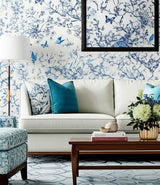 Birds & Butterflies Porcelain by Schumacher Painterly Blue Wallpaper – Flight of Fancy 2704421