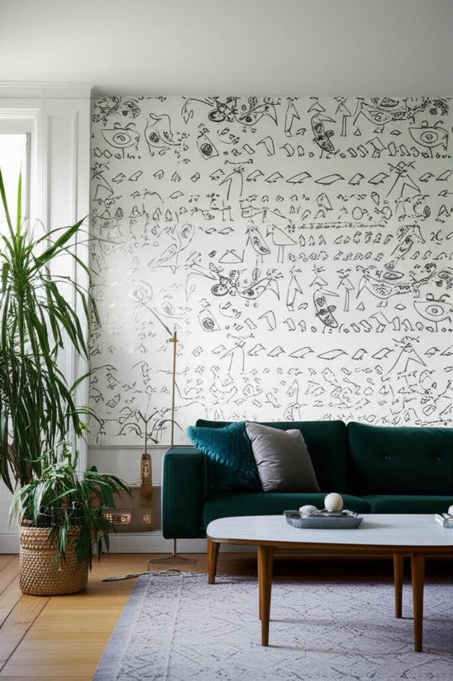 Aviary Black on White Whimsical Bird Wallpaper – Schumacher 2705510