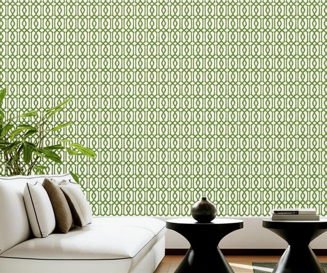 Imperial Trellis Treillage Green by Kelly Wearstler Geometric Wallpaper – Schumacher 2707212