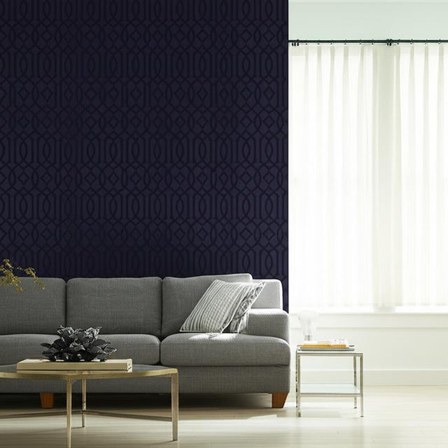 Imperial Trellis Onyx Gloss by Schumacher Hollywood Regency Geometric Wallpaper – Schumacher 2707215