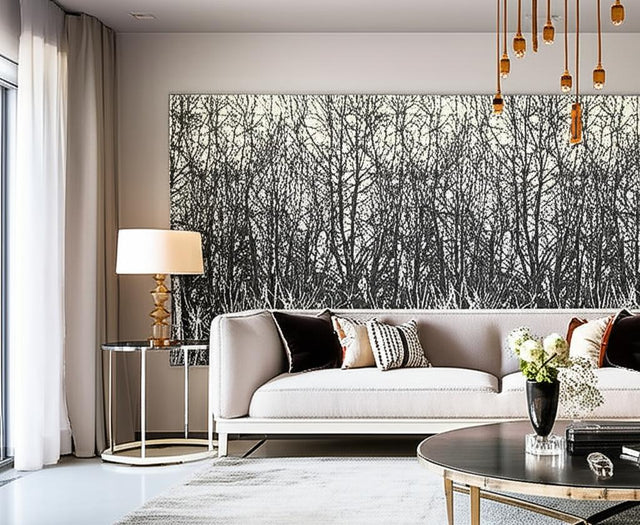 Birches Black/White by Schumacher Modern Nature Hand Screened Wallpaper – Schumacher 2707243