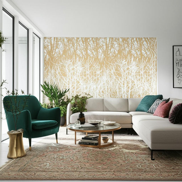 Birches Tan Hand-Screened Forest Wallpaper by Schumacher – 2707245