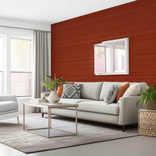 STRIE SISAL Burnt Orange Natural Grasscloth Wallpaper – Schumacher 5000724