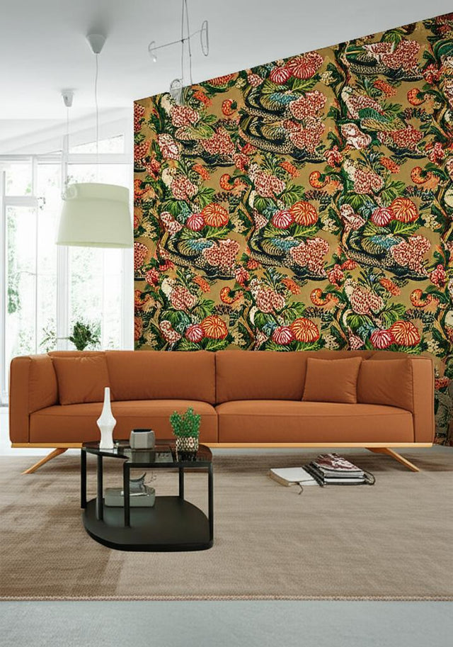 Chiang Mai Dragon Mocha by Schumacher Iconic Chinoiserie Dragon Floral Wallpaper – Schumacher 5001064