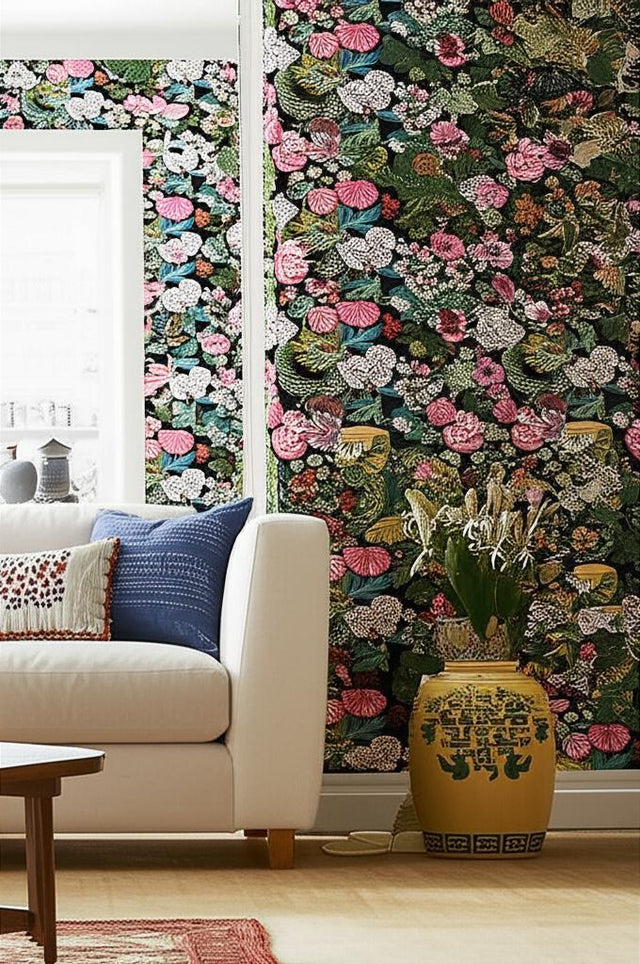 CHIANG MAI DRAGON Ebony by Schumacher Chinoiserie Dragon Floral Wallpaper – Schumacher 5001065