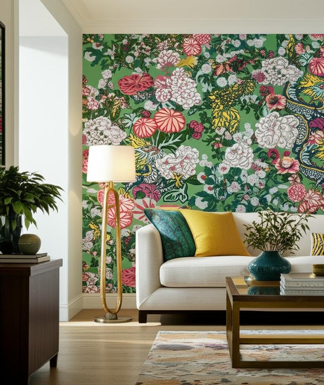 CHIANG MAI DRAGON Jade by Schumacher Iconic Chinoiserie Dragon Floral Wallpaper – Schumacher 5001067