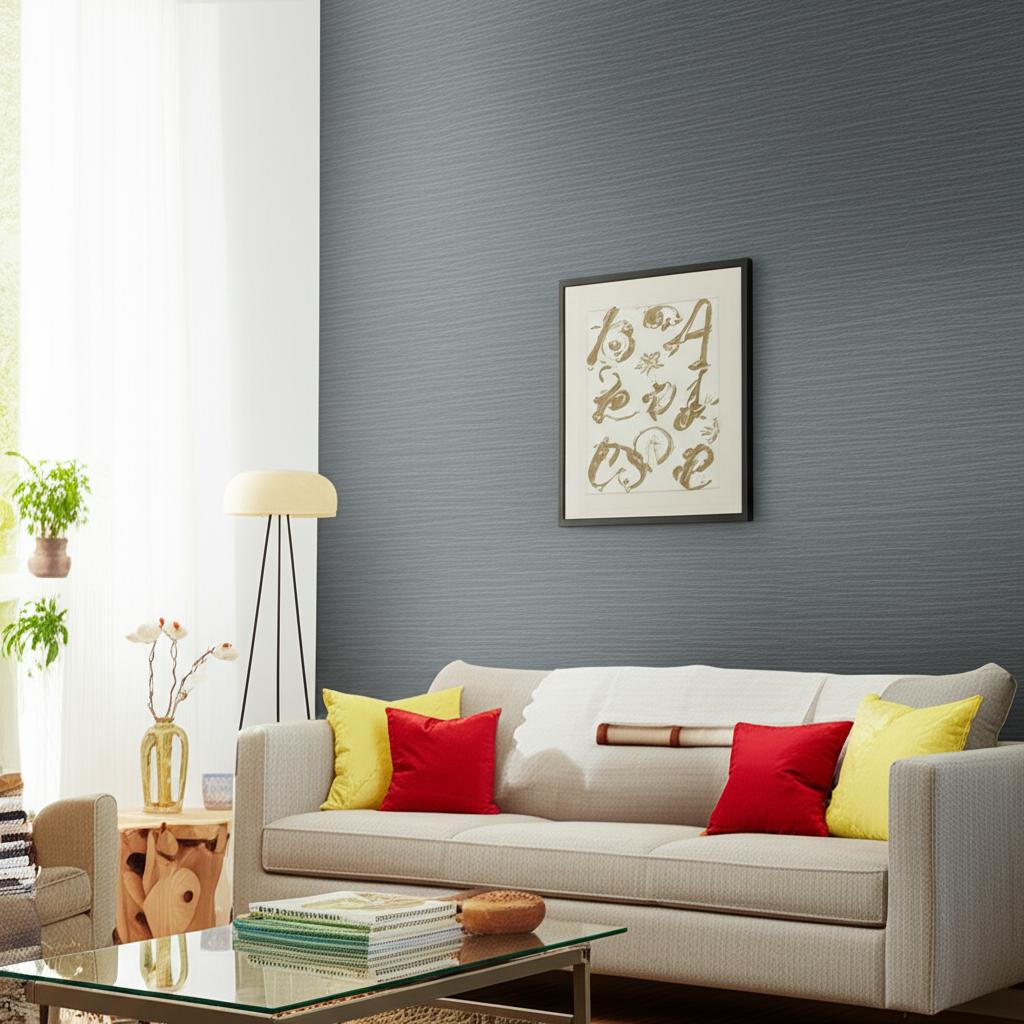 Nami Rushcloth Slate by Schumacher Textured Organic Wallcovering – Schumacher 5002862