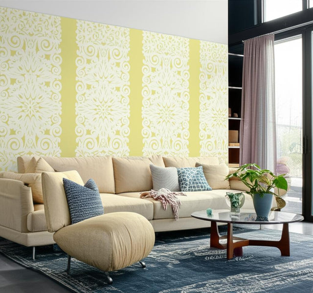 Graphic Panel Stripe Spring by Schumacher Ornate Damask Stripe Wallpaper – Avant Garde Collection 5003202