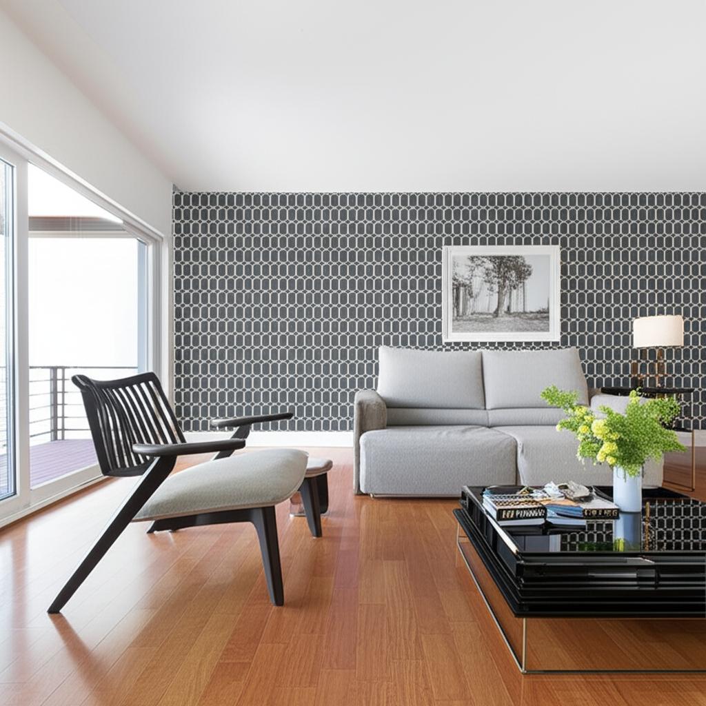 Modern Trellis Charcoal Metallic by Schumacher Geometric Trellis Wallpaper – Schumacher 5003281
