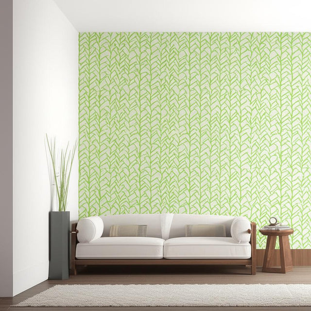 Zimba Lawn by Schumacher Hand-Printed Geometric Green Wallpaper – Schumacher 5003306