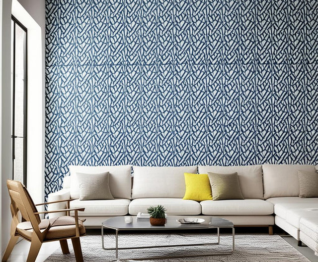 Zimba Marine by Schumacher Hand-Printed Geometric Wallpaper – Schumacher 5003307