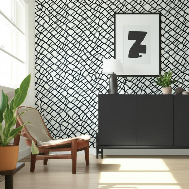 Zimba Ebony by Schumacher Hand-Printed Geometric Wallpaper – Schumacher 5003308