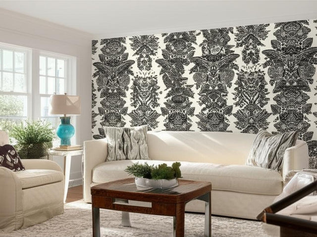 Lace Black & Ivory Hand Screen Printed Wallpaper – Schumacher 5003320
