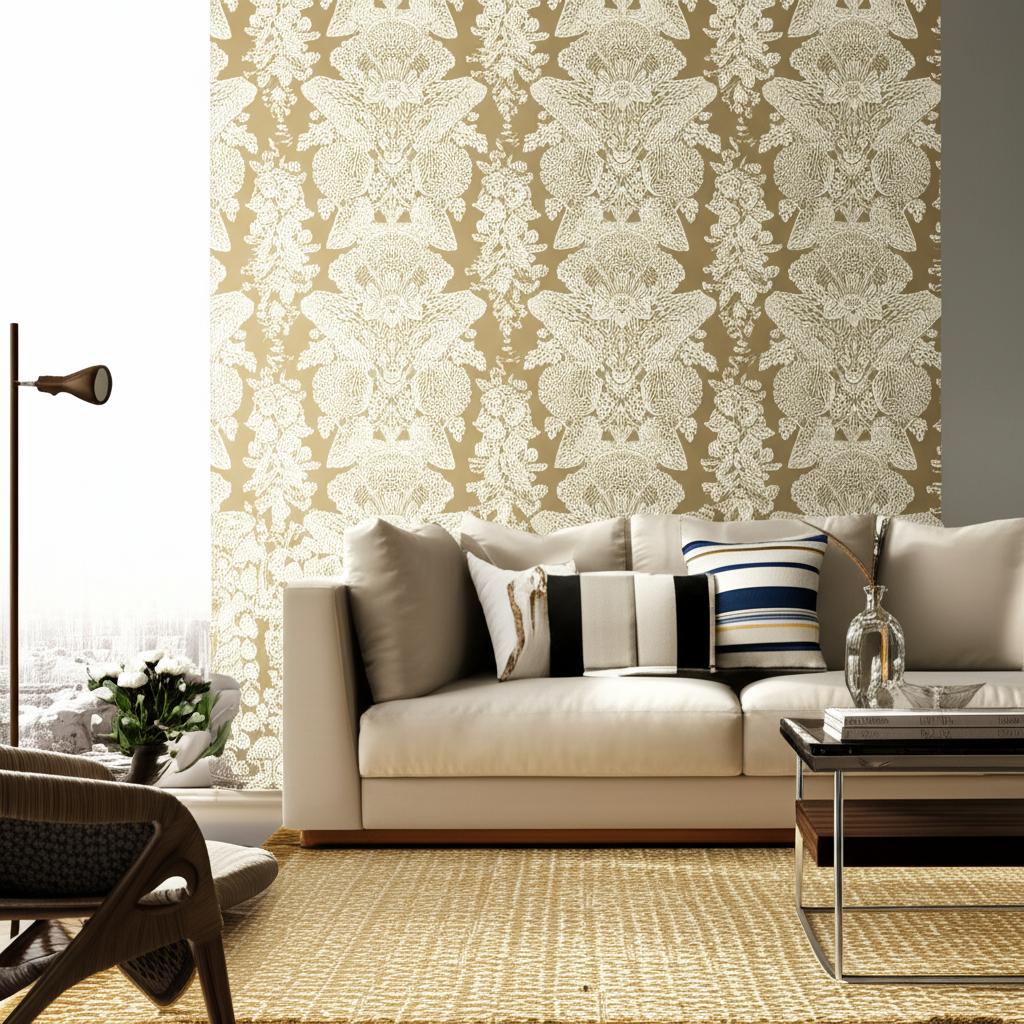 Lace Champagne by Schumacher Exuberant Prints Damask Wallpaper – Schumacher 5003321
