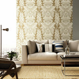 Lace Champagne by Schumacher Exuberant Prints Damask Wallpaper – Schumacher 5003321