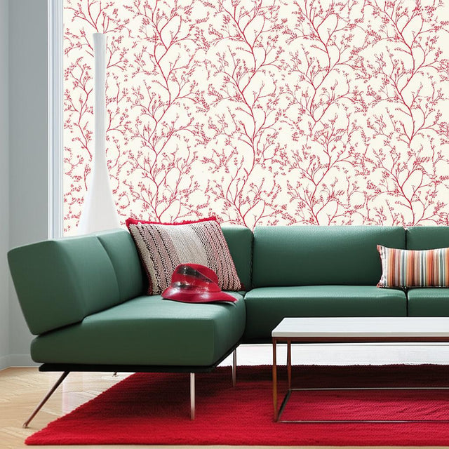 Twiggy Raspberry by Schumacher Hand Screen Printed Botanical Wallpaper – Schumacher 5003343
