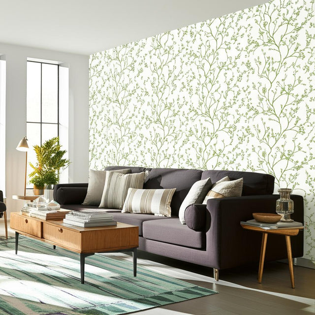 Twiggy Green by Schumacher Moon River Collection Hand Screen Printed Wallpaper – Schumacher 5003345