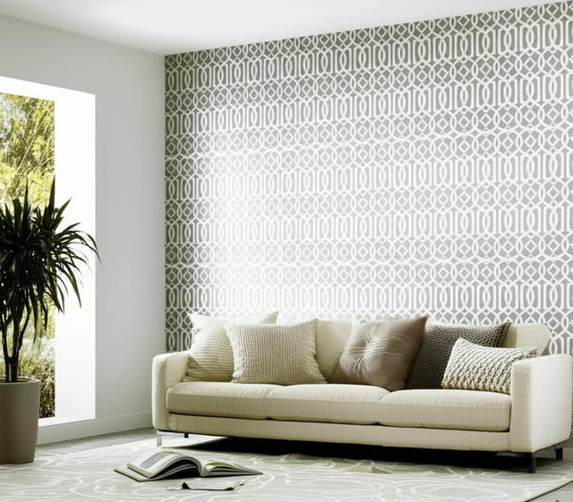 Imperial Trellis Silver by Schumacher – Kelly Wearstler Geometric Trellis Wallpaper 5003362
